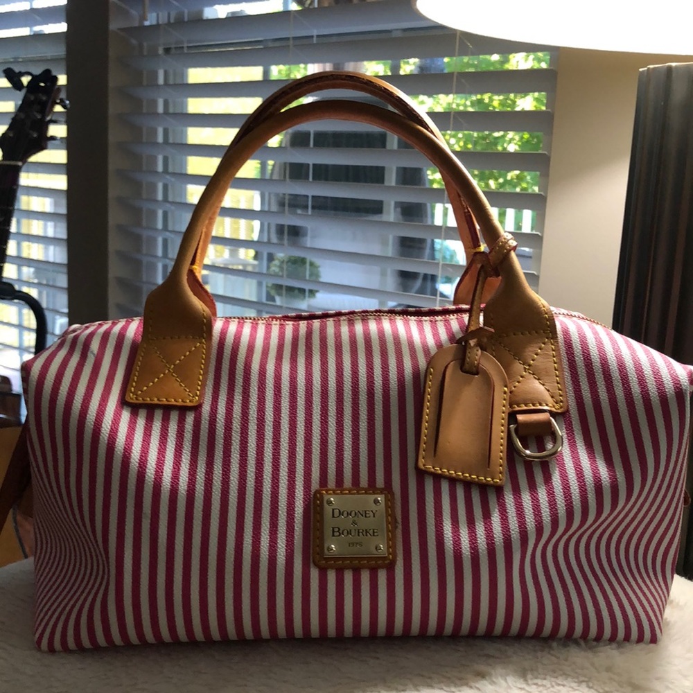 Dooney $ Bourke Fucia and White Candy Stripe Bag